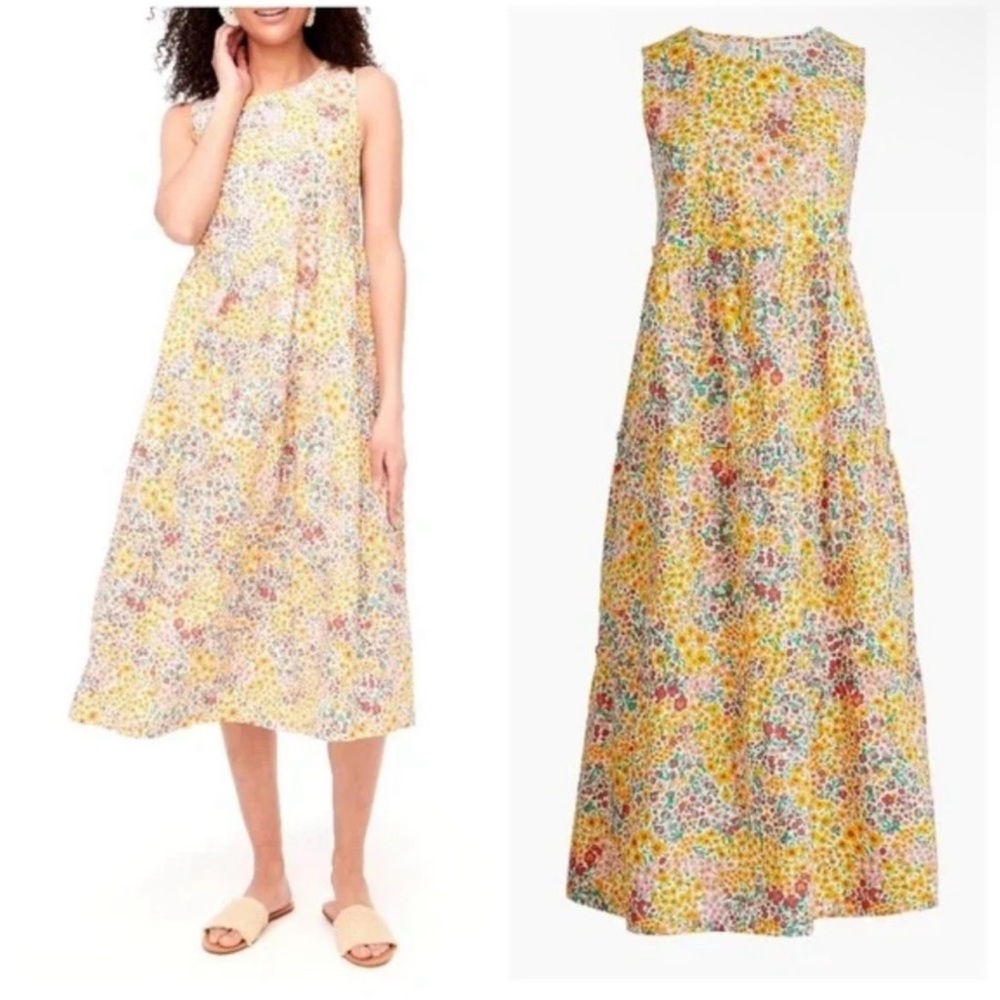 J. Crew Mixed-floral Tiered Midi dress Sleeveless A Line‎ Dress BH899 Size 10